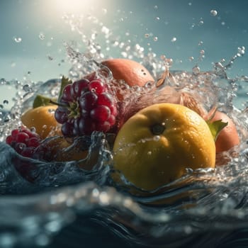citrus isolated fresh healthy orange vitamin food fruit drop water green background berry clean strawberry red grape natural health delicious liquid. Generative AI.