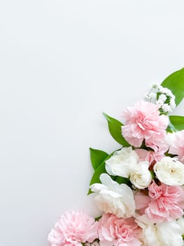 Pink floral. assorted pink flowers border on white background. with empty space for inscription or text