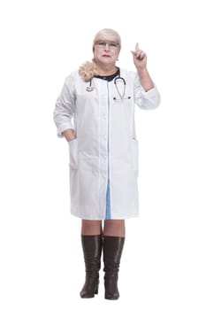 Mature female paramedic with a stethoscope . isolated on a white background.