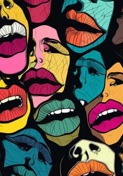 mouth woman sensual element graphic fashion retro art modern isolated illustration kiss template face female glamour lipstick poster lips abstract punk. Generative AI.