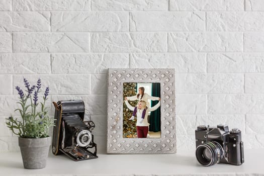 mock up frame in room Christmas Tree Decoration with empty frame on white