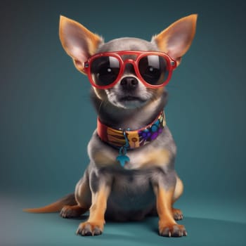 dog little wear yellow animal cute student goggles pet young breed eyeglass purebred glasses background humor looking puppy pedigree chihuahua portrait. Generative AI.