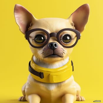dog portrait concept pet background chihuahua humor yellow doggy funny collar young glasses puppy happy little canine cute eyeglass animal sunglasses. Generative AI.