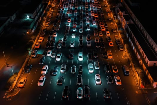 City parking with cars at night. Generative AI. High quality illustration