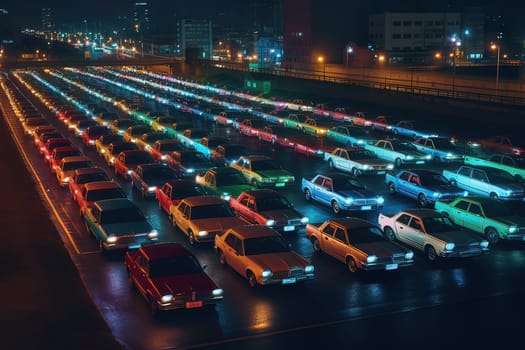 City parking with cars at night. Generative AI. High quality illustration