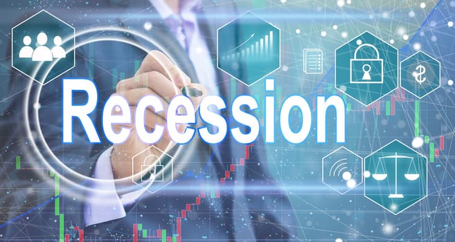 virtual icon with the word recession.