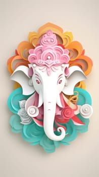 Ganesha paper cut art with colorful background. Generative AI.