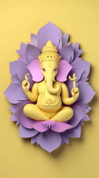 Ganesha paper cut art with colorful background. Generative AI.