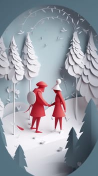 Lover and couple paper cut art with nature background. Generative AI.