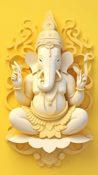 Ganesha paper cut art with colorful background. Generative AI.