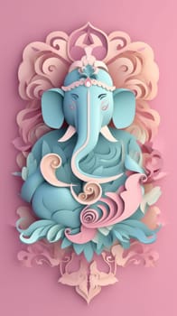 Ganesha paper cut art with colorful background. Generative AI.