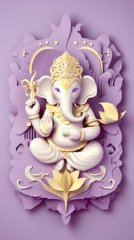 Ganesha paper cut art with colorful background. Generative AI.