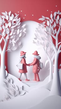 Lover and couple paper cut art with nature background. Generative AI.