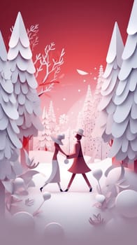 Lover and couple paper cut art with nature background. Generative AI.