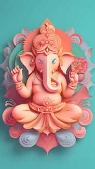 Ganesha paper cut art with colorful background. Generative AI.