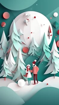 Lover and couple paper cut art with nature background. Generative AI.