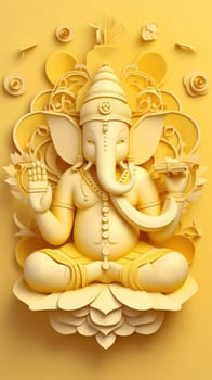 Ganesha paper cut art with colorful background. Generative AI.