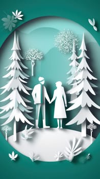 Lover and couple paper cut art with nature background. Generative AI.