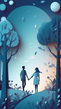 Lover and couple paper cut art with nature background. Generative AI.