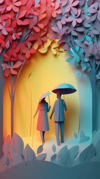 Lover and couple paper cut art with nature background. Generative AI.