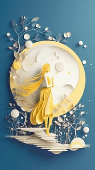 Beautiful and delicate woman concept paper cut art. Generative AI.