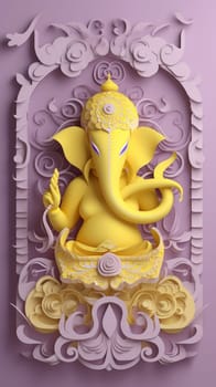 Ganesha paper cut art with colorful background. Generative AI.