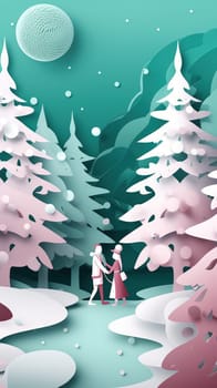 Lover and couple paper cut art with nature background. Generative AI.