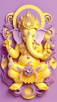 Ganesha paper cut art with colorful background. Generative AI.