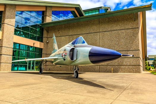 McMinnville, Oregon - August 7, 2016: US Air Force Convair F-102A Delta Dagger on exhibition at Evergreen Aviation & Space Museum.