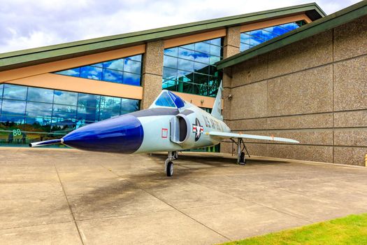 McMinnville, Oregon - August 7, 2016: US Air Force Convair F-102A Delta Dagger on exhibition at Evergreen Aviation & Space Museum.