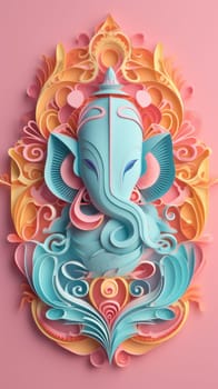 Ganesha paper cut art with colorful background. Generative AI.