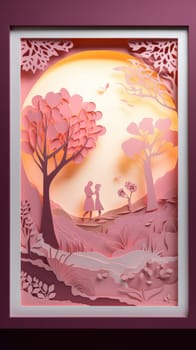 Lover and couple paper cut art with nature background. Generative AI.