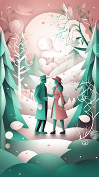 Lover and couple paper cut art with nature background. Generative AI.