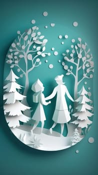 Lover and couple paper cut art with nature background. Generative AI.