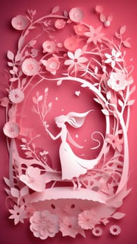 Beautiful and delicate woman concept paper cut art. Generative AI.