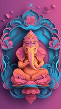 Ganesha paper cut art with colorful background. Generative AI.