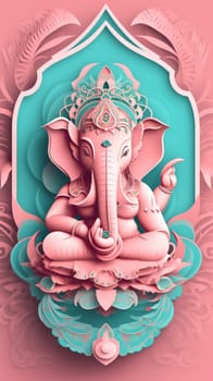 Ganesha paper cut art with colorful background. Generative AI.