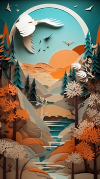 Beautiful colorful paper cut art design. Generative AI.