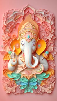 Ganesha paper cut art with colorful background. Generative AI.