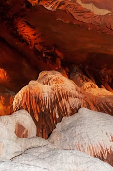 Calcite inlets, stalactites and stalagmites in large underground halls in Carlsbad Caverns NP, New Mexico