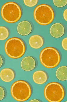 Fruit citrus seamless pattern. Orange, lemon and lime tile texture.