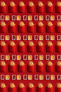 Close Up to French Fries, High Calorie Junk Food, Background. Pattern