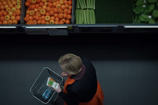 A woman in a store checks her shopping receipt. Generative AI. High quality illustration
