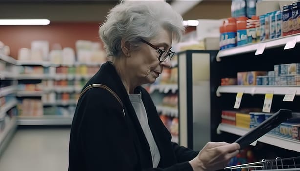 A woman in a store checks her shopping receipt. Generative AI. High quality illustration