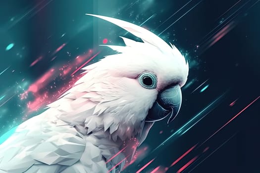 Close-up portrait of a white parrot. Generative Artificial Intelligence.
