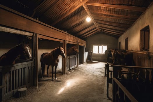 A stable with well-groomed horses. Generative AI