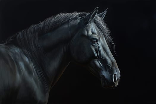 Close-up portrait of a well-groomed horse. Generative AI