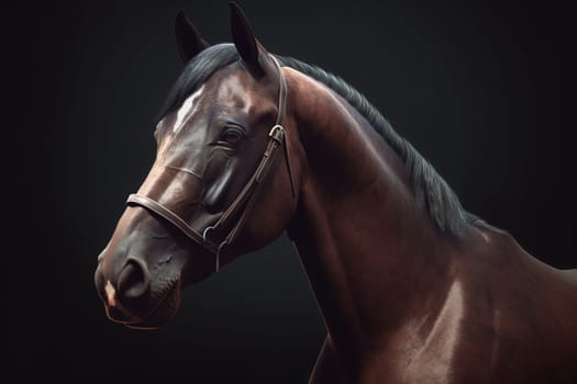 Close-up portrait of a well-groomed horse. Generative AI