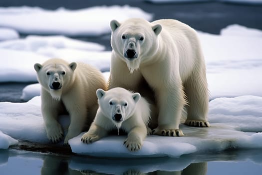 Polar bear with cubs on ice floe. Generative AI High quality illustration