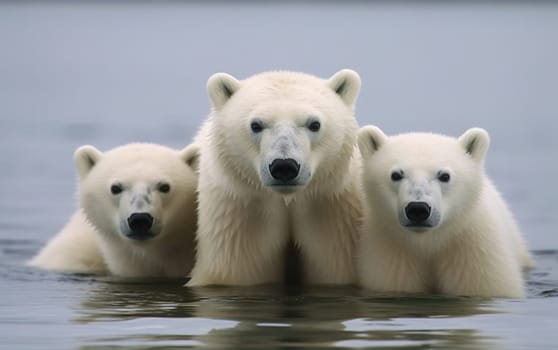 Polar bear with cubs on ice floe. Generative AI High quality illustration